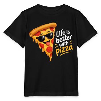 Pizzastück mit Sonnenbrille - Stanley/Stella Kinder T-Shirt MINI CREATOR  - Schwarz - Vorne - Mikhail (115cm)