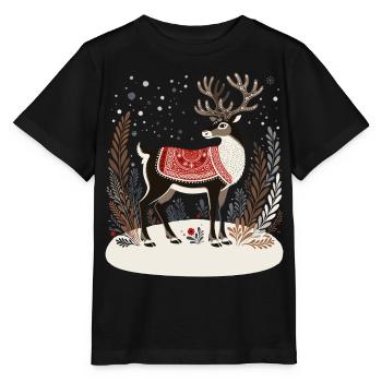 Rentier-Shirt, Boho-Weihnachts-Shirt - Stanley/Stella Kinder T-Shirt MINI CREATOR  - Schwarz - Vorne - Mikhail (115cm)