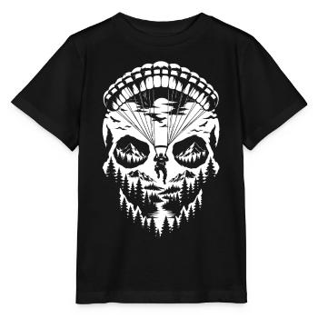 Fallschirm-Schädel – Berg- und Waldabenteuer - Stanley/Stella Kinder T-Shirt MINI CREATOR  - Schwarz - Vorne - Mikhail (115cm)