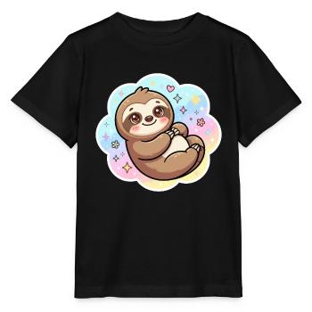 Pastell Sloth Kuscheldesign - Stanley/Stella Kinder T-Shirt MINI CREATOR  - Schwarz - Vorne - Mikhail (115cm)