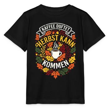 Kaffee duftet | Herbstzeit | gemütlich - Stanley/Stella Kinder T-Shirt MINI CREATOR  - Schwarz - Vorne - Mikhail (115cm)