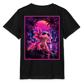 Retro Synthwave Axolotl – 80er Neon Design - Stanley/Stella Kinder T-Shirt MINI CREATOR  - Schwarz - Vorne - Mikhail (115cm)