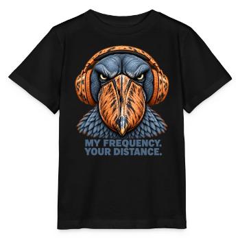 Shoebill mit Kopfhörern – My Frequency Your Dista - Stanley/Stella Kinder T-Shirt MINI CREATOR  - Schwarz - Vorne - Mikhail (115cm)