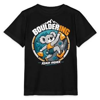 Bouldern Koala: Süßer Kletterer – Reach Higher - Stanley/Stella Kinder T-Shirt MINI CREATOR  - Schwarz - Vorne - Mikhail (115cm)