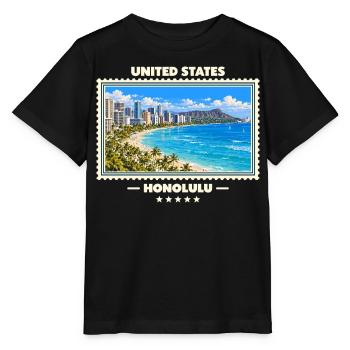 Vereinigte Staaten Honolulu Vintage Reisemarke - Stanley/Stella Kinder T-Shirt MINI CREATOR  - Schwarz - Vorne - Mikhail (115cm)