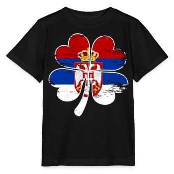 Serbien Flagge Vierblättriges Kleeblatt - Stanley/Stella Kinder T-Shirt MINI CREATOR  - Schwarz - Vorne - Mikhail (115cm)