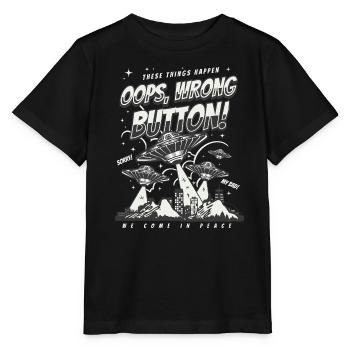 Gaming Ufo Shirt - Oops Wrong Button Grafik - Stanley/Stella Kinder T-Shirt MINI CREATOR  - Schwarz - Vorne - Mikhail (115cm)