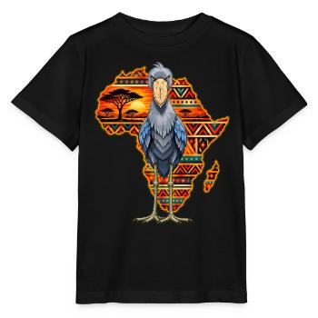 Schuhschnabel gegen einen farbenfrohen afrikanischen Kontinent - Stanley/Stella Kinder T-Shirt MINI CREATOR  - Schwarz - Vorne - Mikhail (115cm)