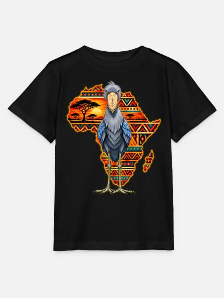 Schuhschnabel gegen einen farbenfrohen afrikanischen Kontinent - Stanley/Stella Kinder T-Shirt MINI CREATOR  - Schwarz