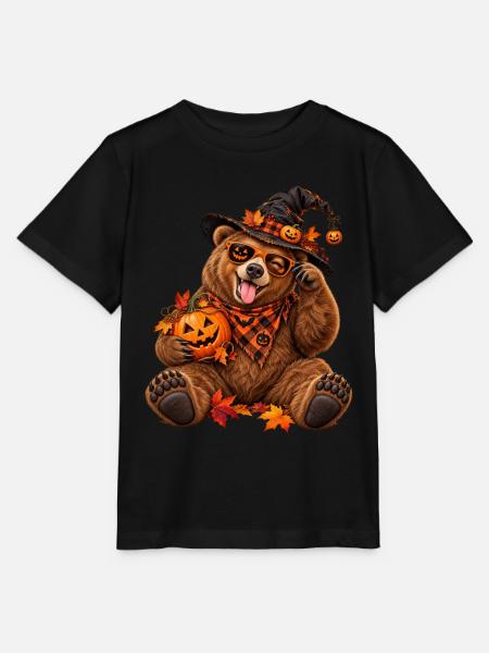 Herbst-Halloween-Bär mit Kürbissen - Stanley/Stella Kinder T-Shirt MINI CREATOR - Schwarz
