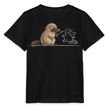Schnabeltier Höhlenmalerei Tierhumor Steinzeit - Stanley/Stella Kinder T-Shirt MINI CREATOR  - Schwarz - Vorne - Mikhail (115cm)