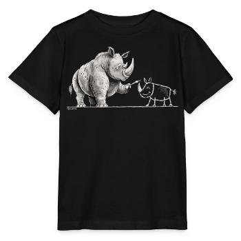 Nashorn Höhlenmalerei Steinzeit Tierhumor - Stanley/Stella Kinder T-Shirt MINI CREATOR  - Schwarz - Vorne - Mikhail (115cm)