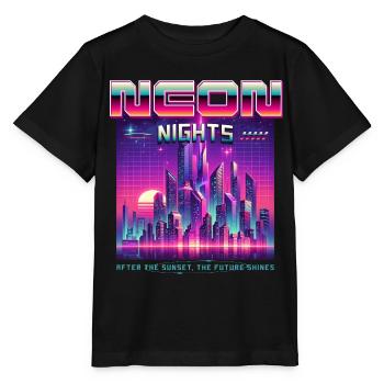 Neon Nights Synthwave Retro 80s Skyline Geschenk - Stanley/Stella Kinder T-Shirt MINI CREATOR  - Schwarz - Vorne - Mikhail (115cm)