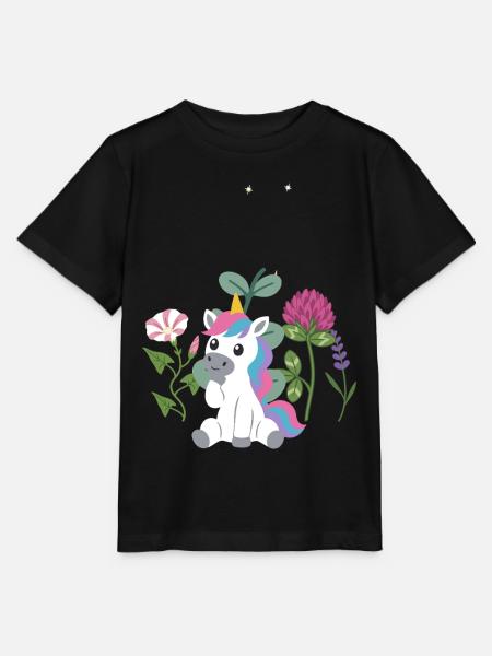 Einhorn Blumen Kinder märchenhaft Lavendel - Stanley/Stella Kinder T-Shirt MINI CREATOR  - Schwarz