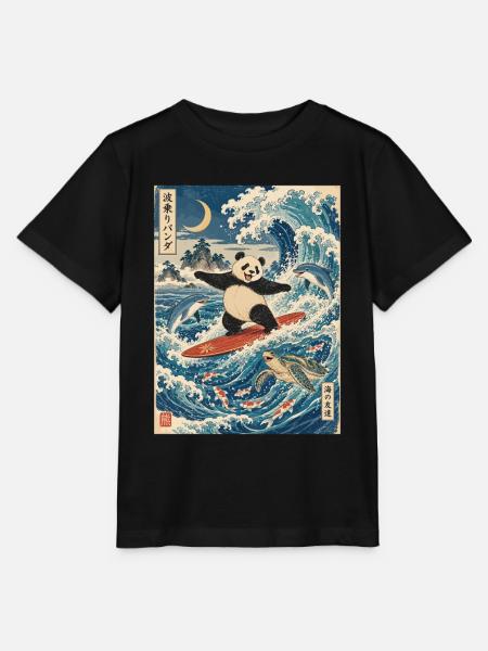 Panda, Surfen, Japanisch, Surfer, Pandabär - Stanley/Stella Kinder T-Shirt MINI CREATOR  - Schwarz