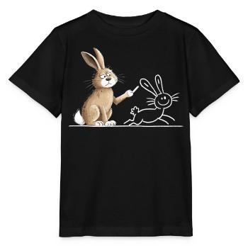 Hase Kaninchen Tiermotiv lustig Strichzeichnung - Stanley/Stella Kinder T-Shirt MINI CREATOR  - Schwarz - Vorne - Mikhail (115cm)