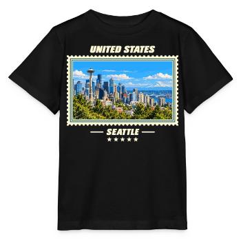 Vereinigte Staaten Seattle Vintage Reisemarke - Stanley/Stella Kinder T-Shirt MINI CREATOR  - Schwarz - Vorne - Mikhail (115cm)