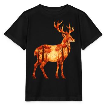 Herbst Hirsch - Wald & Natur Tiermotiv - Stanley/Stella Kinder T-Shirt MINI CREATOR  - Schwarz - Vorne - Mikhail (115cm)