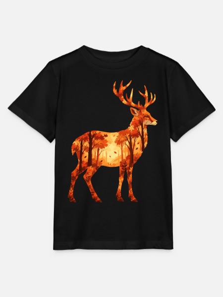 Herbst Hirsch - Wald & Natur Tiermotiv - Stanley/Stella Kinder T-Shirt MINI CREATOR  - Schwarz