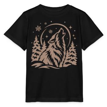 Wolf im Wald unter dem Mond - Stanley/Stella Kinder T-Shirt MINI CREATOR  - Schwarz - Vorne - Mikhail (115cm)