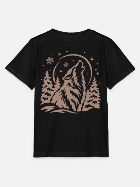 Wolf im Wald unter dem Mond - Stanley/Stella Kinder T-Shirt MINI CREATOR - Schwarz