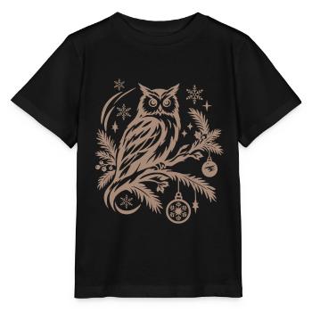 Wintereule auf einem Ast mit Ornamenten - Stanley/Stella Kinder T-Shirt MINI CREATOR  - Schwarz - Vorne - Mikhail (115cm)