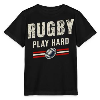 Rugby Spiel hart | Passion Oval Ball - Stanley/Stella Kinder T-Shirt MINI CREATOR  - Schwarz - Vorne - Mikhail (115cm)