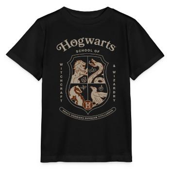 Harry Potter Hogwarts Wappen Mit Schriftzug - Stanley/Stella Kinder T-Shirt MINI CREATOR  - Schwarz - Vorne - Mikhail (115cm)