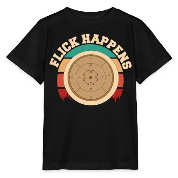 Flick Happens – Crokinole Spieler Retro Design - Stanley/Stella Kinder T-Shirt MINI CREATOR  - Schwarz - Vorne - Mikhail (115cm)