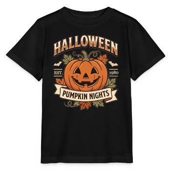 Retro Halloween Pumpkin Nights Jack O Lantern - Stanley/Stella Kinder T-Shirt MINI CREATOR  - Schwarz - Vorne - Mikhail (115cm)