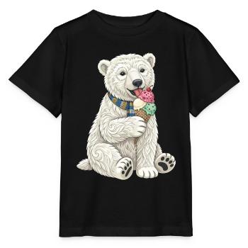 Eisbär mit buntem Eiscreme-Spaß - Stanley/Stella Kinder T-Shirt MINI CREATOR  - Schwarz - Vorne - Mikhail (115cm)