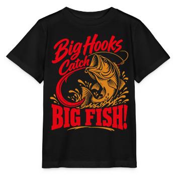 Big Hooks Catch Big Fish – Angler Spruch - Stanley/Stella Kinder T-Shirt MINI CREATOR  - Schwarz - Vorne - Mikhail (115cm)