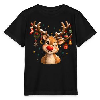Vintage Christmas Reindeer, Cute Retro Reindeer - Stanley/Stella Kinder T-Shirt MINI CREATOR  - Schwarz - Vorne - Mikhail (115cm)