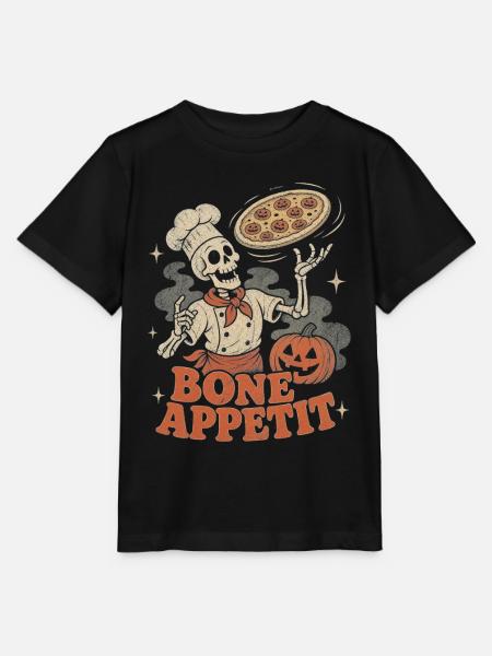 Halloween Skelett Pizza Koch Retro - Stanley/Stella Kinder T-Shirt MINI CREATOR - Schwarz