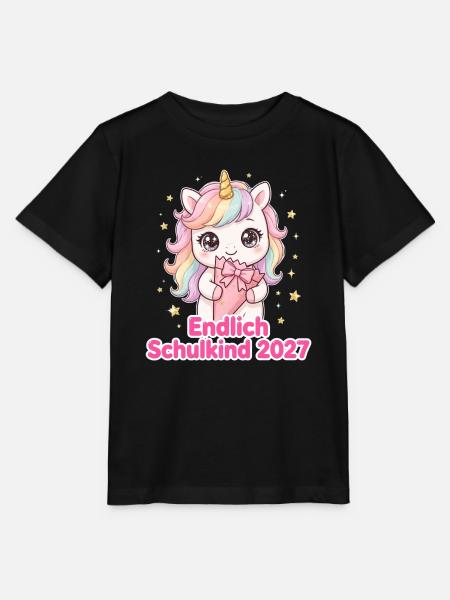 Einschulung 2027 Mädchen Einhorn Shirt - Stanley/Stella Kinder T-Shirt MINI CREATOR  - Schwarz