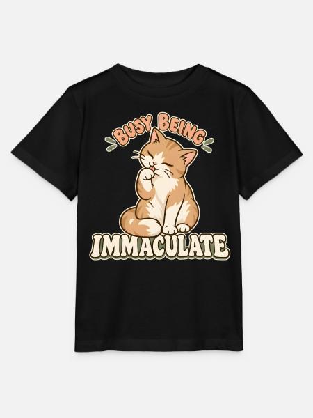 Katze bei der gründlichen Pfotenwäsche - Stanley/Stella Kinder T-Shirt MINI CREATOR - Schwarz