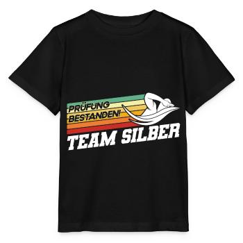 Silber Schwimmer Prüfung Silber Schwimmabzeichen - Stanley/Stella Kinder T-Shirt MINI CREATOR  - Schwarz - Vorne - Mikhail (115cm)