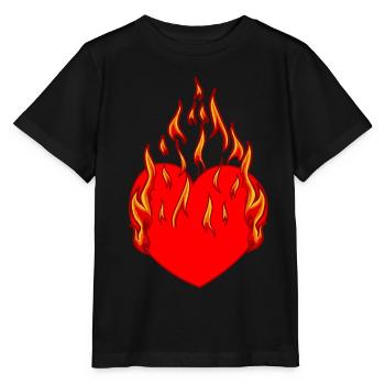 Coeur, Feu, Flamme, Enfer, Amour, Amour, Relation, - T-shirt bio MINI CREATOR Stanley/Stella Enfant - noir - Devant - Mikhail (115cm)
