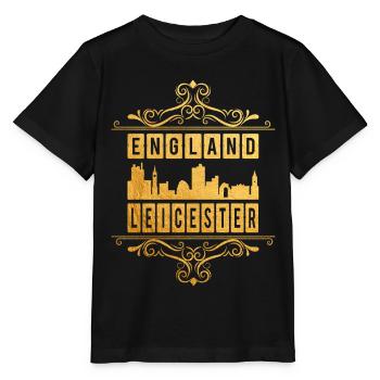 Leicester England UK City Skyline Gold Ornament - Stanley/Stella MINI CREATOR Kids’ T-Shirt - black - Front - Mikhail (115cm)