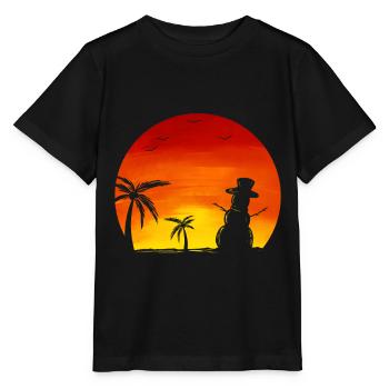 Sundown Snowman Under Palm Trees Beach Christmas - Stanley/Stella MINI CREATOR Kids’ T-Shirt - black - Front - Mikhail (115cm)