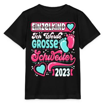 Einzelkind Ich werde Grosse Schwester 2023 - Stanley/Stella Kinder T-Shirt MINI CREATOR  - Schwarz - Vorne - Mikhail (115cm)