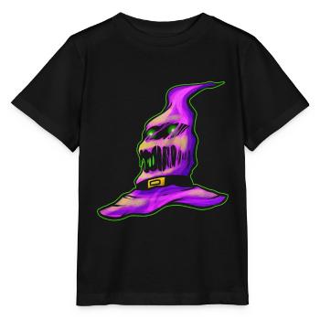 Purple Evil Witch Hat Halloween - Stanley/Stella Kinder T-Shirt MINI CREATOR  - Schwarz - Vorne - Mikhail (115cm)