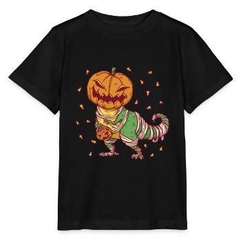 Halloween - Pumpkin Mummy Dinosaur T rex - Stanley/Stella Kinder T-Shirt MINI CREATOR  - Schwarz - Vorne - Mikhail (115cm)