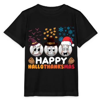 Happy Hello Thanksmas Halloween Thanksgiving Xmas - Stanley/Stella MINI CREATOR Kids’ T-Shirt - black - Front - Mikhail (115cm)