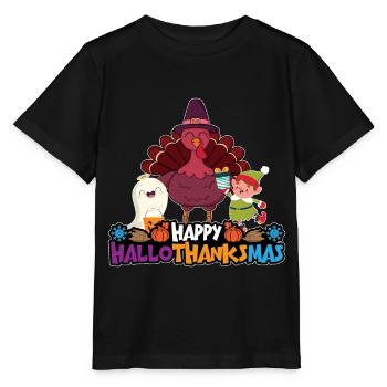 Happy Hello Thanksmas Halloween Thanksgiving Xmas - Stanley/Stella MINI CREATOR Kids’ T-Shirt - black - Front - Mikhail (115cm)