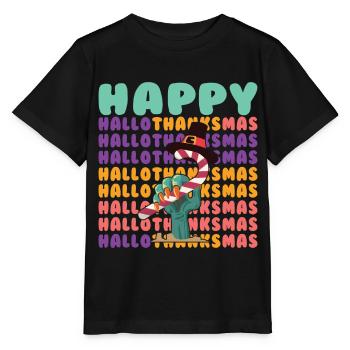 Happy Hello Thanksmas Halloween Thanksgiving Xmas - Stanley/Stella MINI CREATOR Kids’ T-Shirt - black - Front - Mikhail (115cm)