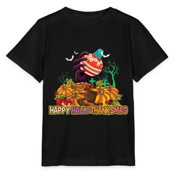 Happy Hello Thanksmas Halloween Thanksgiving Xmas - Stanley/Stella MINI CREATOR Kids’ T-Shirt - black - Front - Mikhail (115cm)