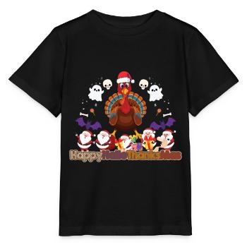 Happy Hello Thanksmas Halloween Thanksgiving Xmas - Stanley/Stella MINI CREATOR Kids’ T-Shirt - black - Front - Mikhail (115cm)