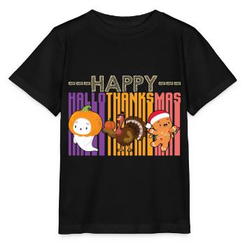 Happy Hello Thanksmas Halloween Thanksgiving Xmas - Stanley/Stella MINI CREATOR Kids’ T-Shirt - black - Front - Mikhail (115cm)