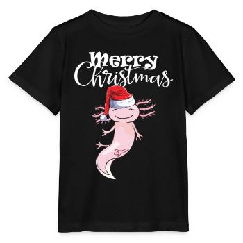 Merry Christmas Axolotl Christmas Hat Funny - Stanley/Stella MINI CREATOR Kids’ T-Shirt - black - Front - Mikhail (115cm)
